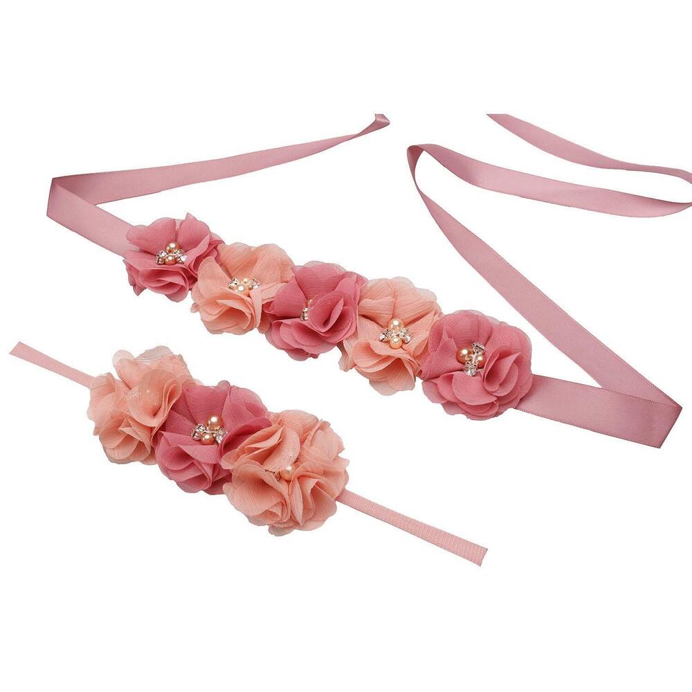 8195 Maternity Flower Sash Headband Set Women Girls Wedding Baby Shower View 2